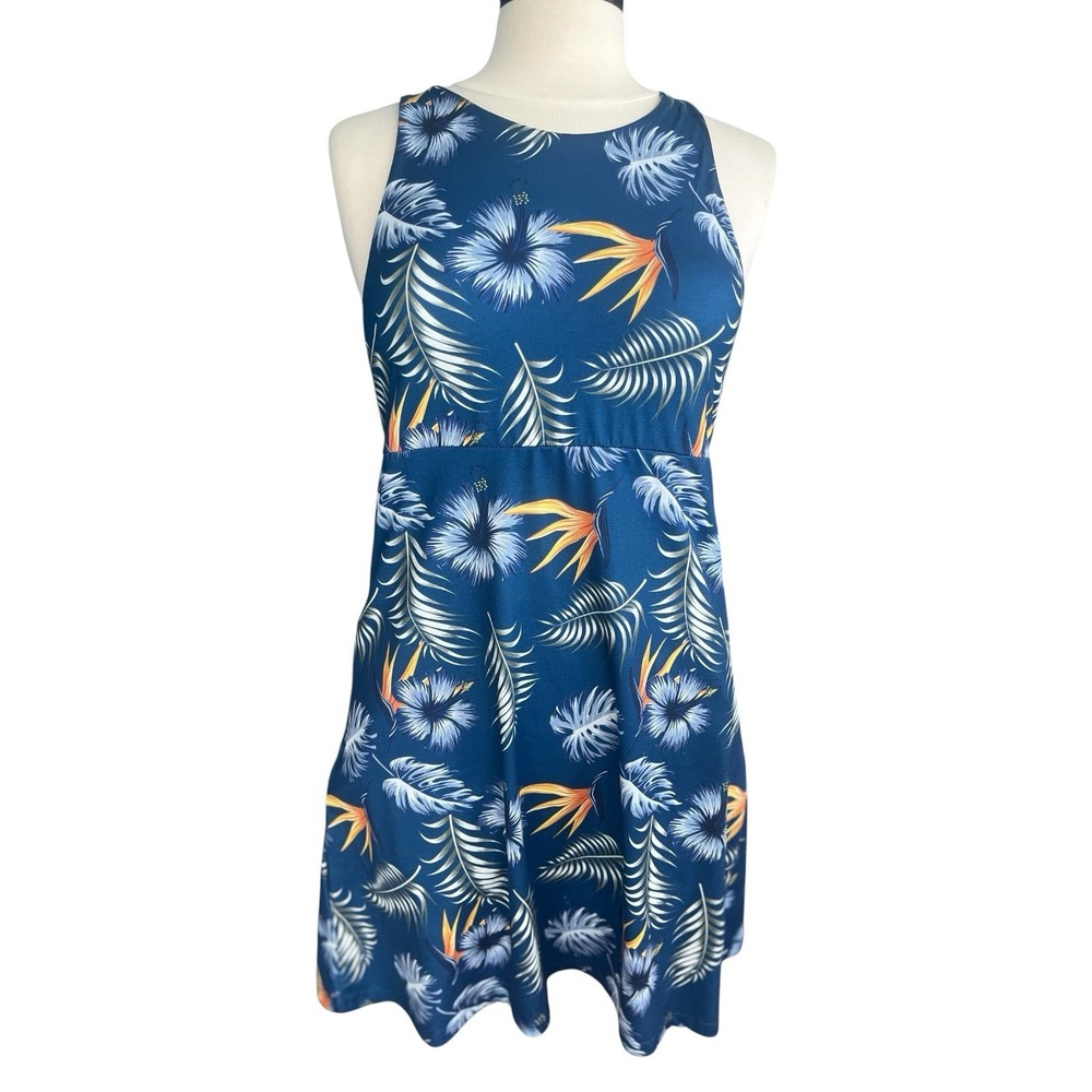 Freedom Trail Hibiscus Tropical Athletic Racerback Blue Dress M Dopamine Resort